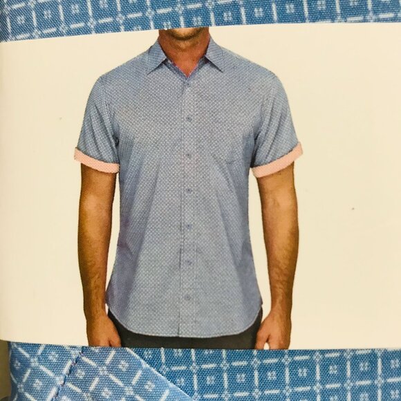Nick Graham Men's Shirt XL Printed Performance Stretch Short Sleeve Shirt Blue X - Picture 3 of 8